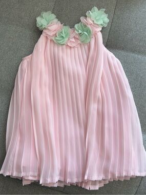 Blueberi Boulevard Pink Dress with Mint Floral Appliqué